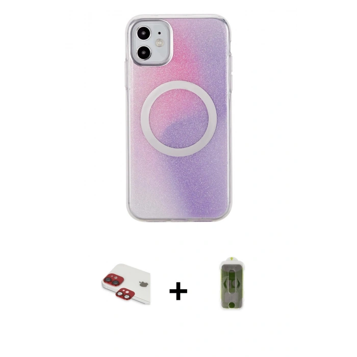 MARSİLYAN™- iPhone 11 Kılıf Pusula Form - Siyah Joko Magic 5D Hayalet Cam + Pers Alüminyum Kamera Lens - KI
