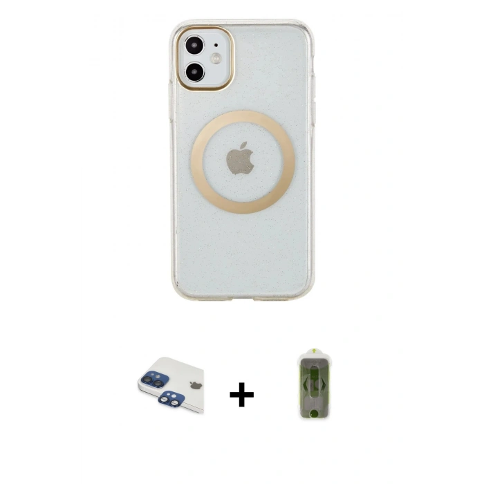 MARSİLYAN™- iPhone 11 Kılıf Pusula Form - Siyah Joko Magic 5D Hayalet Cam + Pers Alüminyum Kamera Lens - LT