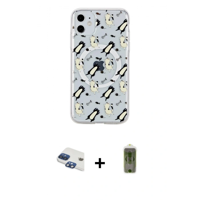 MARSİLYAN™- iPhone 11 Kılıf Pusula Form - Siyah Joko Magic 5D Hayalet Cam + Pers Alüminyum Kamera Lens - LT