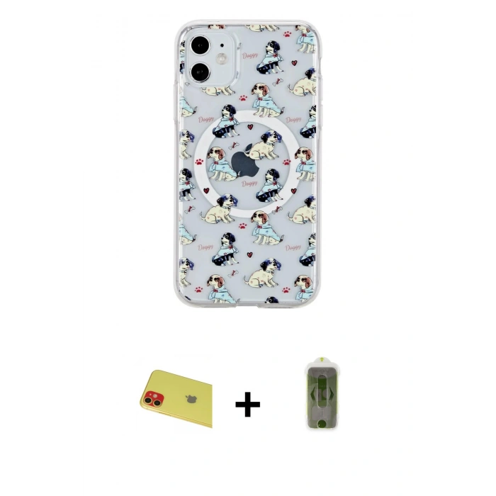 MARSİLYAN™- iPhone 11 Kılıf Pusula Form - Siyah Joko Magic 5D Hayalet Cam + Rainbow Kamera Lens Koruma Cam - KI
