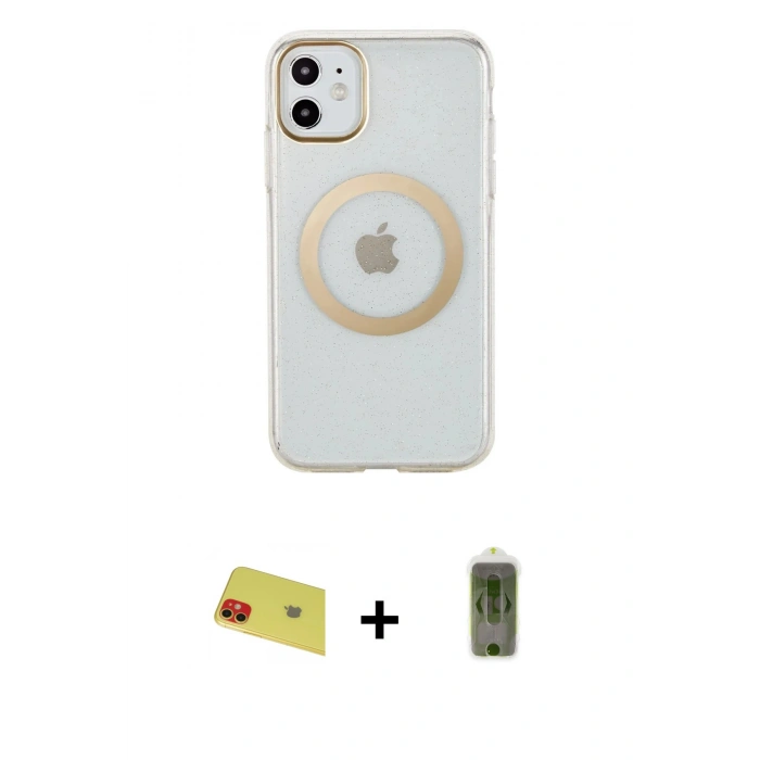 MARSİLYAN™- iPhone 11 Kılıf Pusula Form - Siyah Joko Magic 5D Hayalet Cam + Rainbow Kamera Lens Koruma Cam - KI