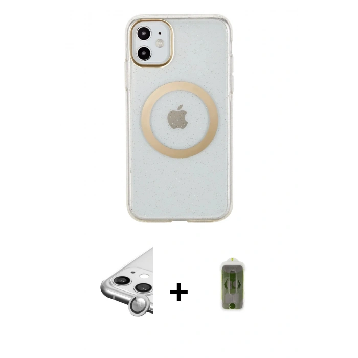 MARSİLYAN™- iPhone 11 Kılıf Pusula Form - Siyah Joko Magic 5D Hayalet Cam + Raze Metal Kamera Lens - GS