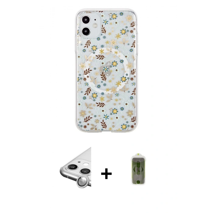 MARSİLYAN™- iPhone 11 Kılıf Pusula Form - Siyah Joko Magic 5D Hayalet Cam + Raze Metal Kamera Lens - GS
