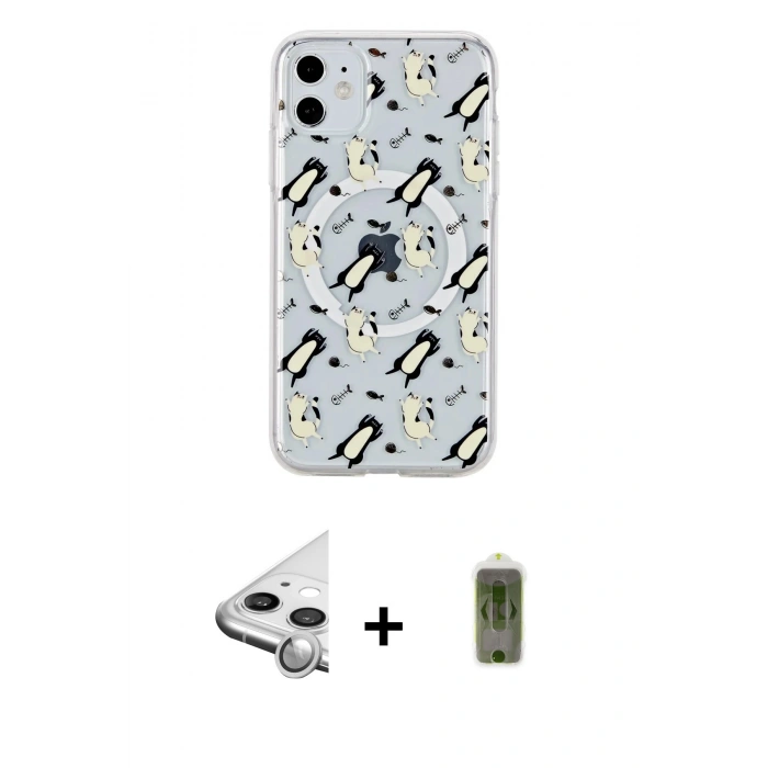 MARSİLYAN™- iPhone 11 Kılıf Pusula Form - Siyah Joko Magic 5D Hayalet Cam + Raze Metal Kamera Lens - GS
