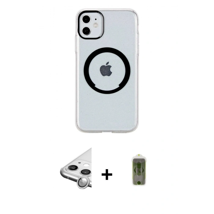 MARSİLYAN™- iPhone 11 Kılıf Pusula Form - Siyah Joko Magic 5D Hayalet Cam + Raze Metal Kamera Lens - GS