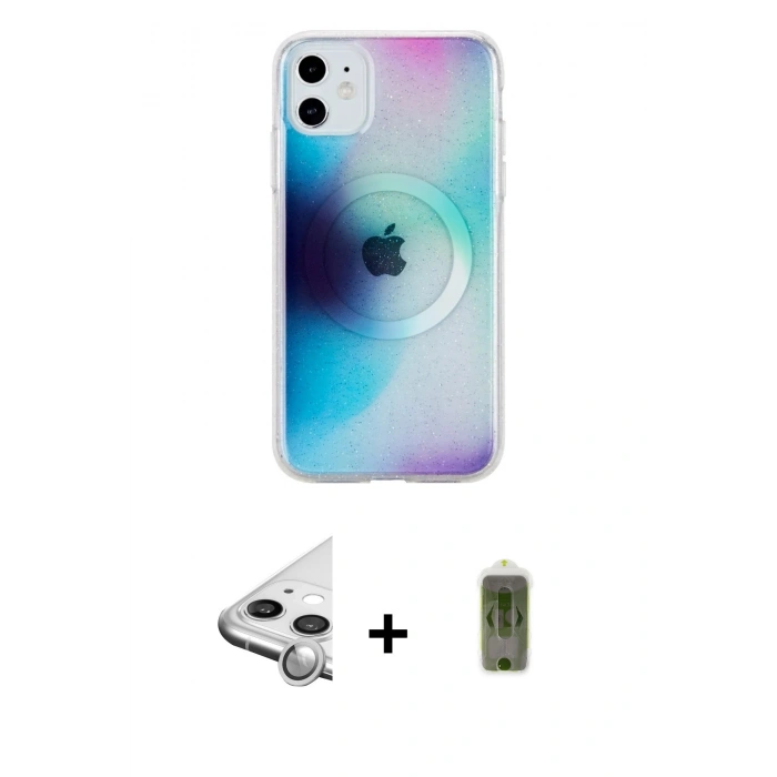 MARSİLYAN™- iPhone 11 Kılıf Pusula Form - Siyah Joko Magic 5D Hayalet Cam + Raze Metal Kamera Lens - GS