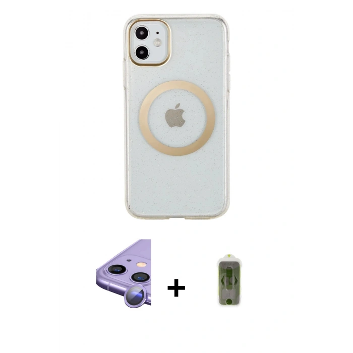 MARSİLYAN™- iPhone 11 Kılıf Pusula Form - Siyah Joko Magic 5D Hayalet Cam + Raze Metal Kamera Lens - MR