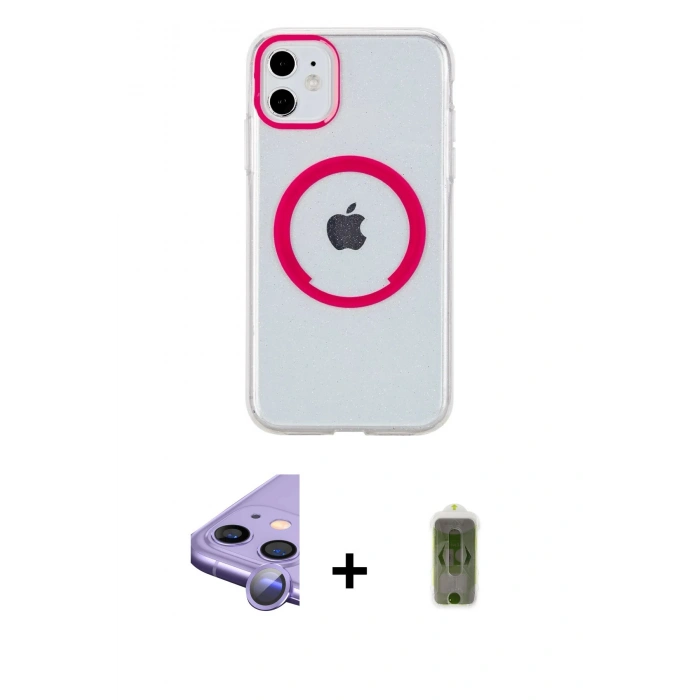 MARSİLYAN™- iPhone 11 Kılıf Pusula Form - Siyah Joko Magic 5D Hayalet Cam + Raze Metal Kamera Lens - MR