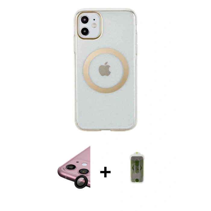 MARSİLYAN™- iPhone 11 Kılıf Pusula Form - Siyah Joko Magic 5D Hayalet Cam + Raze Metal Kamera Lens - SH