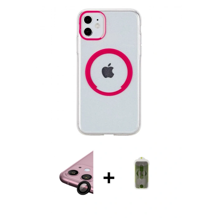 MARSİLYAN™- iPhone 11 Kılıf Pusula Form - Siyah Joko Magic 5D Hayalet Cam + Raze Metal Kamera Lens - SH