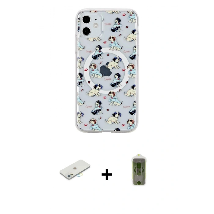 MARSİLYAN™- iPhone 11 Kılıf Pusula Form - Siyah Joko Magic 5D Hayalet Cam + Renkli Kamera Lens Koruma Cam - SI