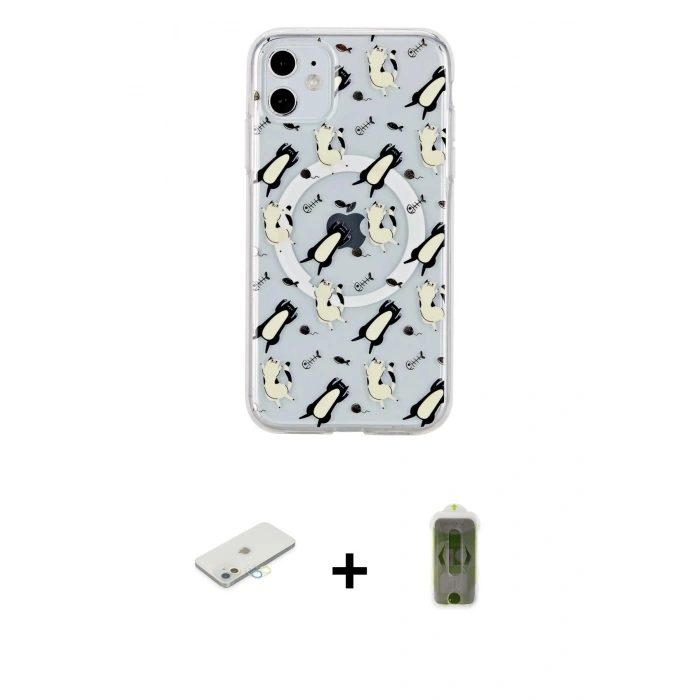 MARSİLYAN™- iPhone 11 Kılıf Pusula Form - Siyah Joko Magic 5D Hayalet Cam + Renkli Kamera Lens Koruma Cam - SI