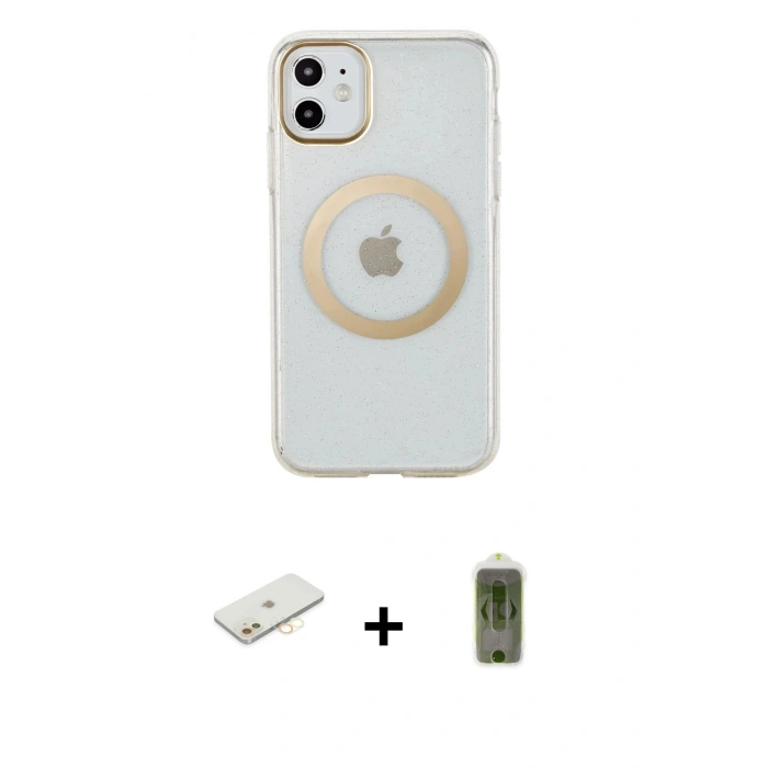 MARSİLYAN™- iPhone 11 Kılıf Pusula Form - Siyah Joko Magic 5D Hayalet Cam + Renkli Kamera Lens Koruma Cam - SI