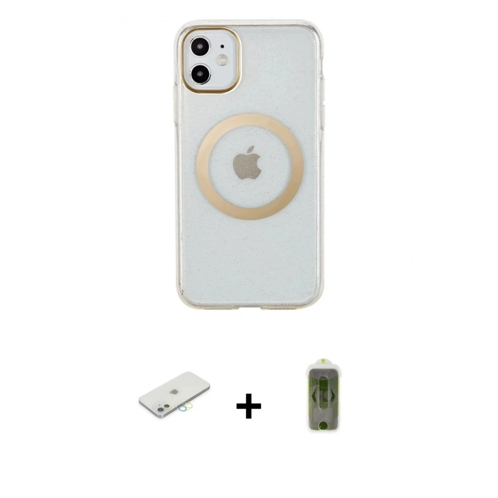 MARSİLYAN™- iPhone 11 Kılıf Pusula Form - Siyah Joko Magic 5D Hayalet Cam + Renkli Kamera Lens Koruma Cam - SI