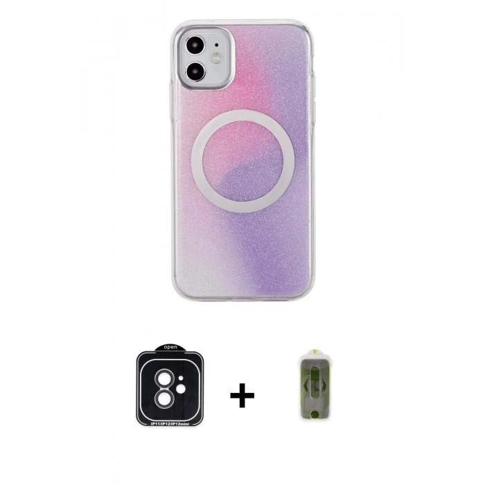 MARSİLYAN™- iPhone 11 Kılıf Pusula Form - Siyah Joko Magic 5D Hayalet Cam + PVD Metal Kamera Lens - SH