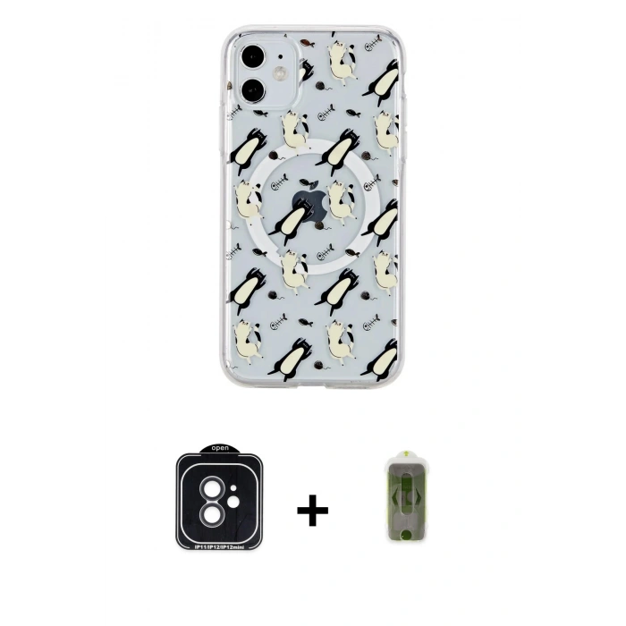 MARSİLYAN™- iPhone 11 Kılıf Pusula Form - Siyah Joko Magic 5D Hayalet Cam + PVD Metal Kamera Lens - SH