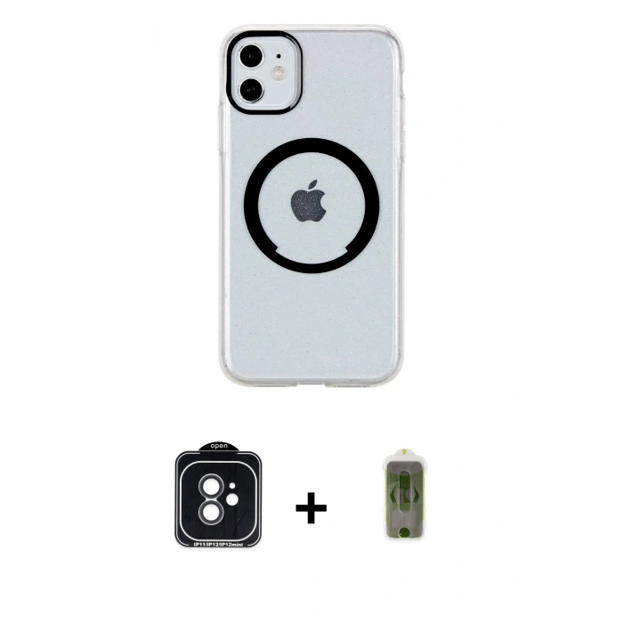 MARSİLYAN™- iPhone 11 Kılıf Pusula Form - Siyah Joko Magic 5D Hayalet Cam + PVD Metal Kamera Lens - SH