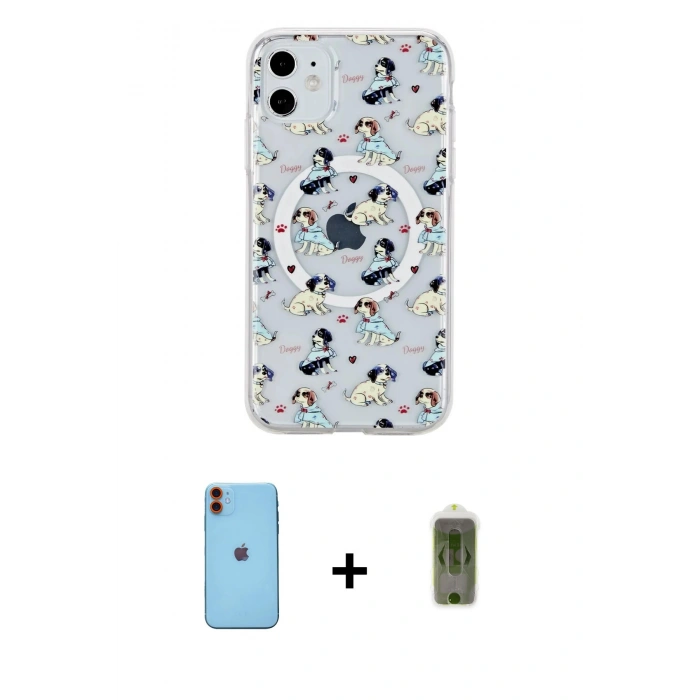MARSİLYAN™- iPhone 11 Kılıf Pusula Form - Siyah Joko Magic 5D Hayalet Cam + Turuncu Neon Fosforlu Kamera Lens