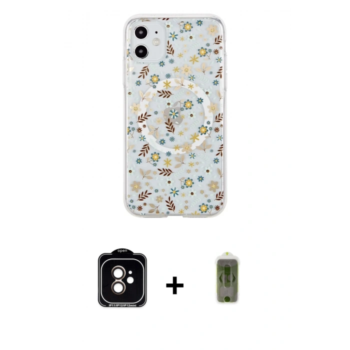 MARSİLYAN™- iPhone 11 Kılıf Pusula Form - Siyah Joko Magic 5D Hayalet Cam + Turuncu PVD Metal Kamera Lens