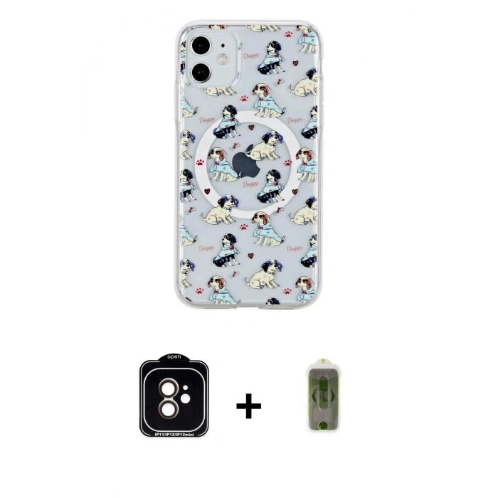 MARSİLYAN™- iPhone 11 Kılıf Pusula Form - Siyah Joko Magic 5D Hayalet Cam + Turuncu PVD Metal Kamera Lens