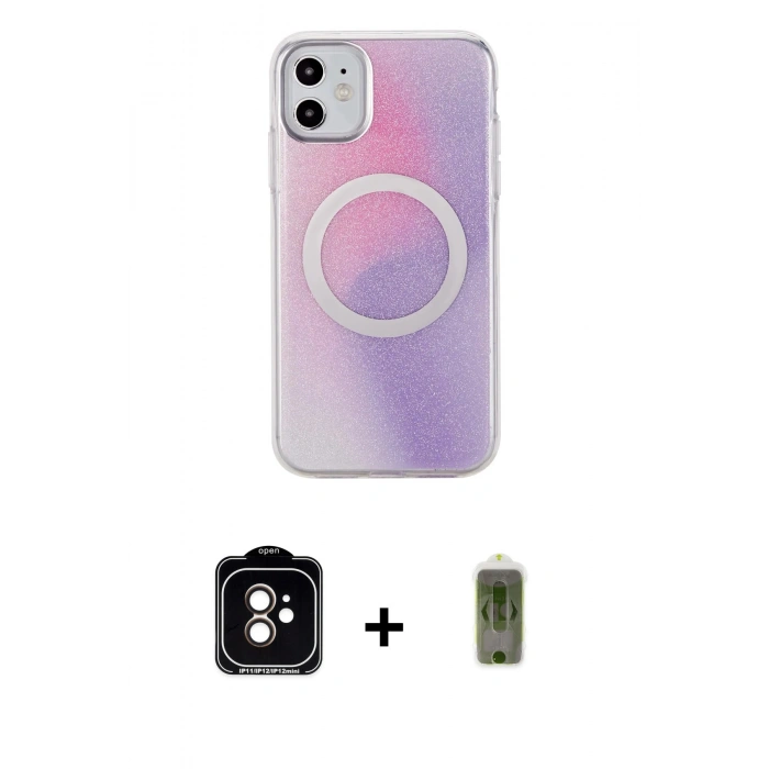 MARSİLYAN™- iPhone 11 Kılıf Pusula Form - Siyah Joko Magic 5D Hayalet Cam + Turuncu PVD Metal Kamera Lens