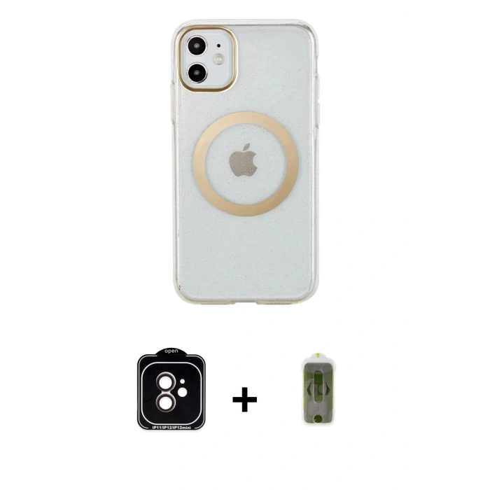 MARSİLYAN™- iPhone 11 Kılıf Pusula Form - Siyah Joko Magic 5D Hayalet Cam + Turuncu PVD Metal Kamera Lens