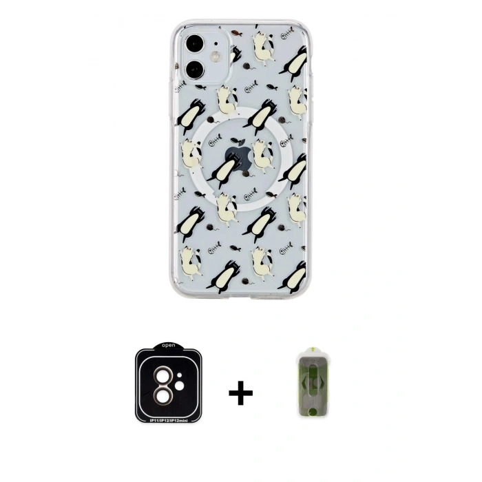 MARSİLYAN™- iPhone 11 Kılıf Pusula Form - Siyah Joko Magic 5D Hayalet Cam + Turuncu PVD Metal Kamera Lens
