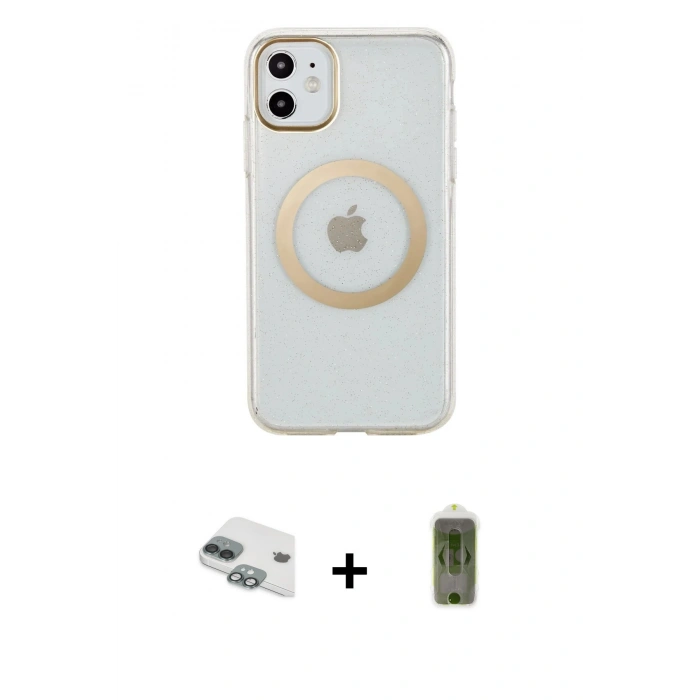 MARSİLYAN™- iPhone 11 Kılıf Pusula Form - Siyah Joko Magic 5D Hayalet Cam + Yeşil Pers Alüminyum Kamera Lens