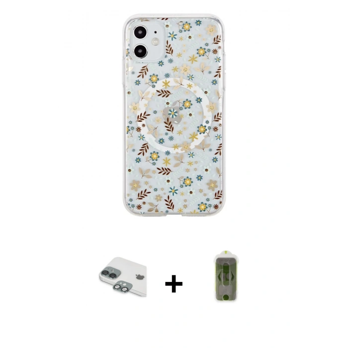 MARSİLYAN™- iPhone 11 Kılıf Pusula Form - Siyah Joko Magic 5D Hayalet Cam + Yeşil Pers Alüminyum Kamera Lens