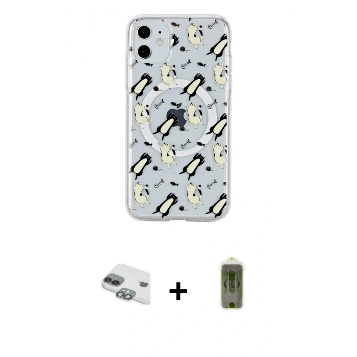 MARSİLYAN™- iPhone 11 Kılıf Pusula Form - Siyah Joko Magic 5D Hayalet Cam + Yeşil Pers Alüminyum Kamera Lens
