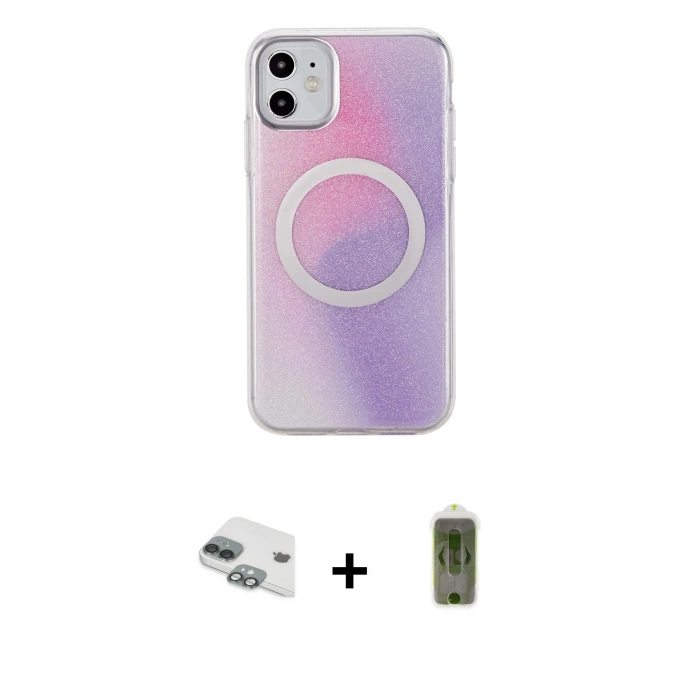 MARSİLYAN™- iPhone 11 Kılıf Pusula Form - Siyah Joko Magic 5D Hayalet Cam + Yeşil Pers Alüminyum Kamera Lens