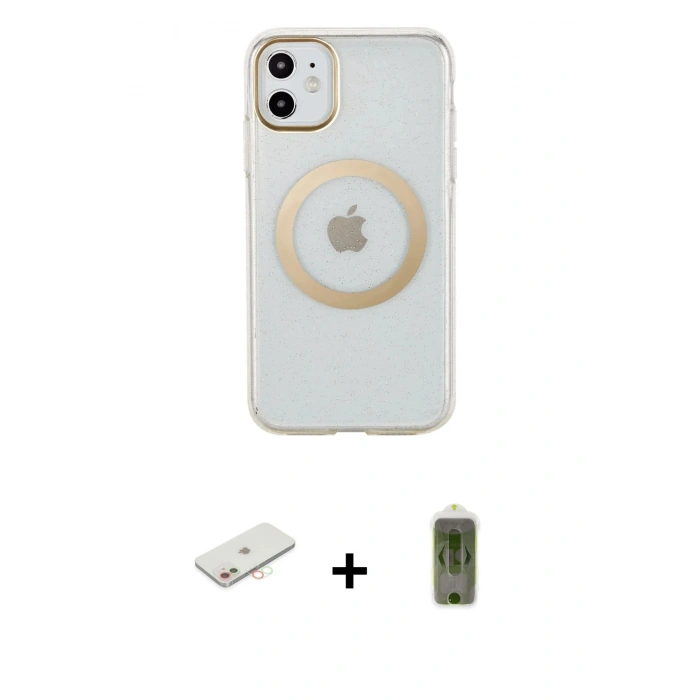 MARSİLYAN™- iPhone 11 Kılıf Pusula Form - Siyah Joko Magic 5D Hayalet Cam + Renkli Kamera Lens Koruma Cam - YL
