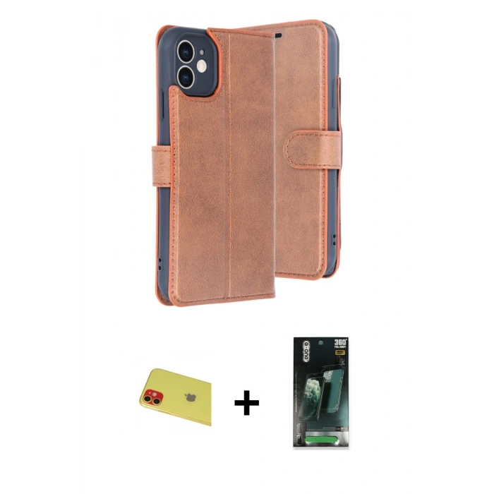 MARSİLYAN™- iPhone 11 Kılıf Siluet Işık Serisi - Şeffaf 360 Full Body Arka Koruyucu + Kırmızı Rainbow Kamera Lens Koruma Cam