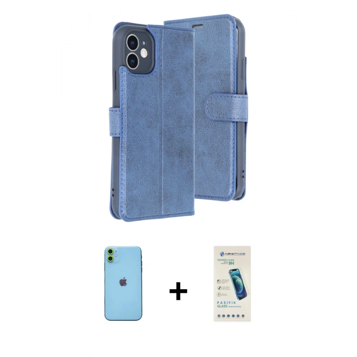 MARSİLYAN™- iPhone 11 Kılıf Siluet Işık Serisi - Şeffaf Pasifik Cam Ekran Koruyucu + Neon Fosforlu Kamera Lens - YL