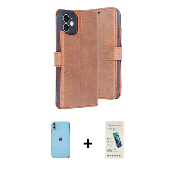 MARSİLYAN™- iPhone 11 Kılıf Siluet Işık Serisi - Şeffaf Pasifik Cam Ekran Koruyucu + Neon Fosforlu Kamera Lens - YL