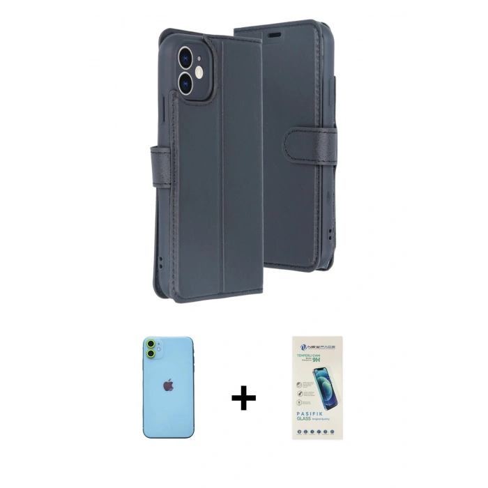MARSİLYAN™- iPhone 11 Kılıf Siluet Işık Serisi - Şeffaf Pasifik Cam Ekran Koruyucu + Neon Fosforlu Kamera Lens - YL