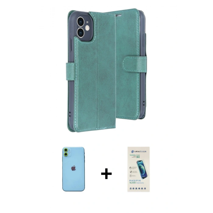 MARSİLYAN™- iPhone 11 Kılıf Siluet Işık Serisi - Şeffaf Pasifik Cam Ekran Koruyucu + Neon Fosforlu Kamera Lens - YL