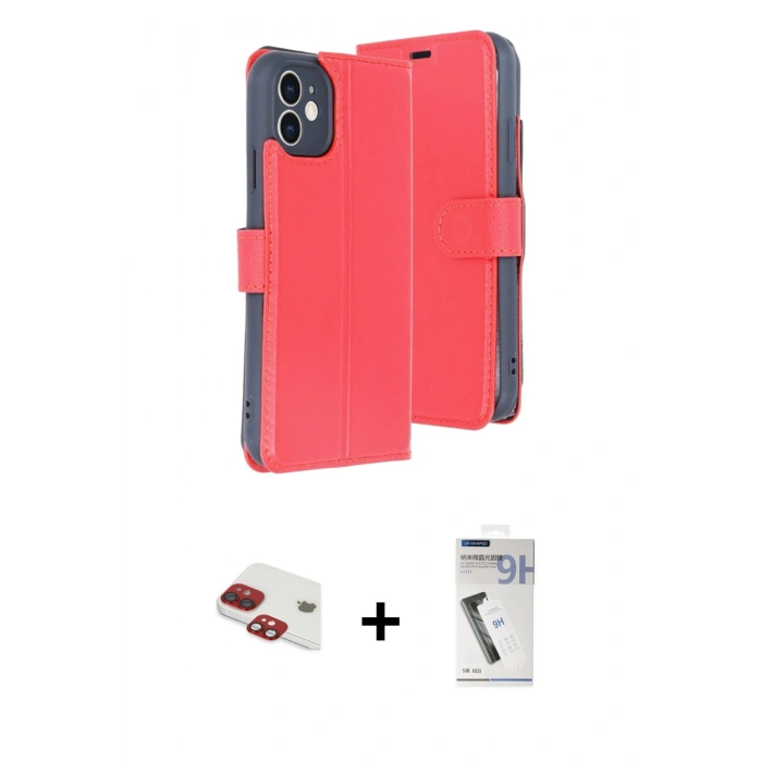 MARSİLYAN™- iPhone 11 Kılıf Siluet Işık Serisi - Şeffaf Uv Polymer Nano Ekran Koruyucu + Kırmızı Pers Alüminyum Kamera Lens