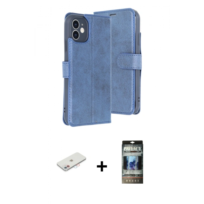MARSİLYAN™- iPhone 11 Kılıf Siluet Işık Serisi - Siyah 34D Hayalet Izgaralı Cam + Renkli Kamera Lens Koruma Cam - PE