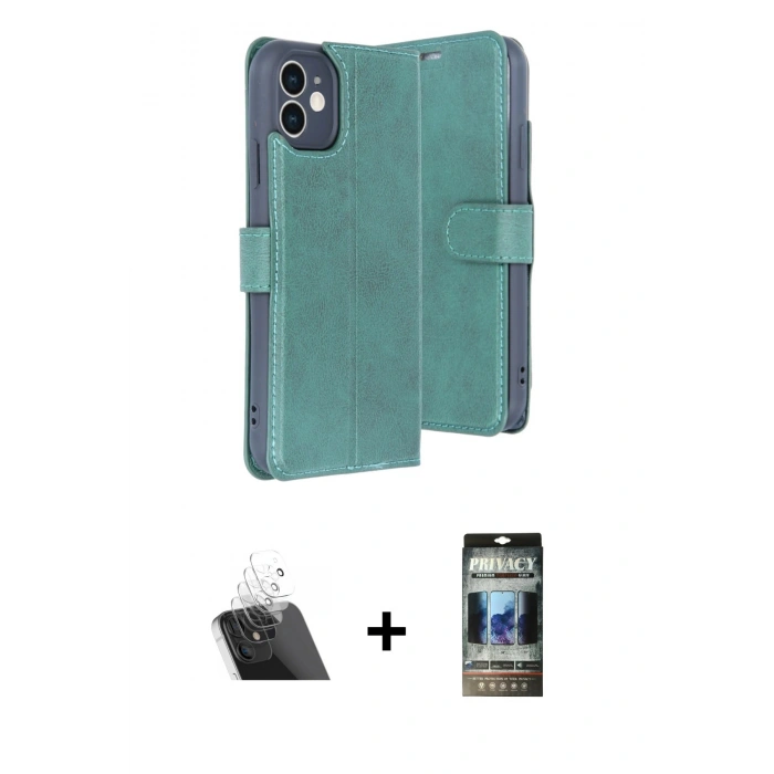 MARSİLYAN™- iPhone 11 Kılıf Siluet Işık Serisi - Siyah 34D Hayalet Izgaralı Cam + Kamera Lens Koruma Cam - SF
