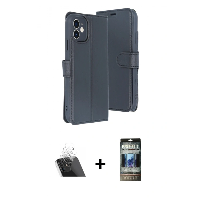 MARSİLYAN™- iPhone 11 Kılıf Siluet Işık Serisi - Siyah 34D Hayalet Izgaralı Cam + Kamera Lens Koruma Cam - SF