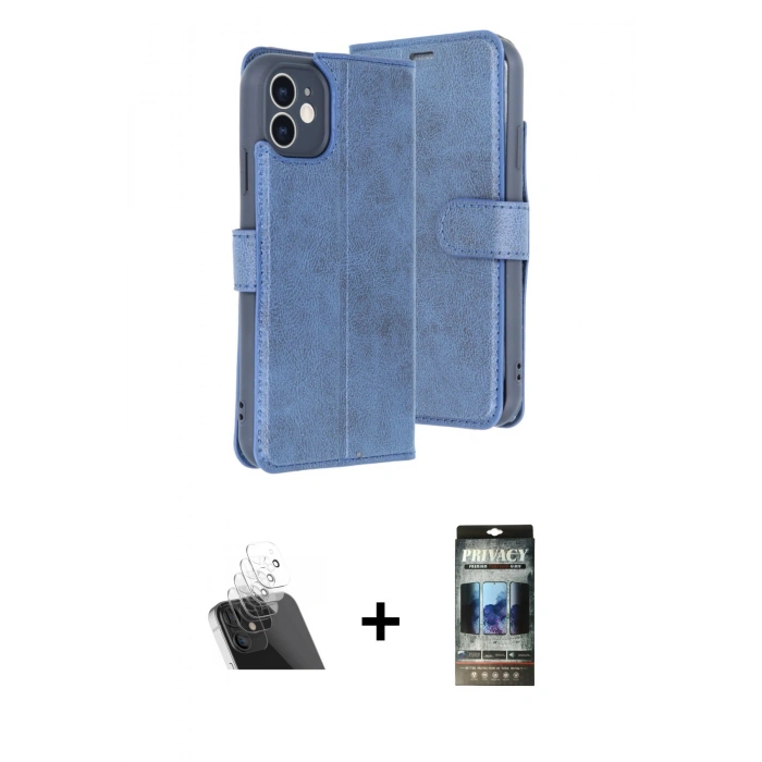 MARSİLYAN™- iPhone 11 Kılıf Siluet Işık Serisi - Siyah 34D Hayalet Izgaralı Cam + Kamera Lens Koruma Cam - SF