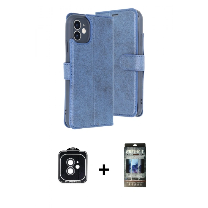 MARSİLYAN™- iPhone 11 Kılıf Siluet Işık Serisi - Siyah 34D Hayalet Izgaralı Cam + PVD Metal Kamera Lens - SH