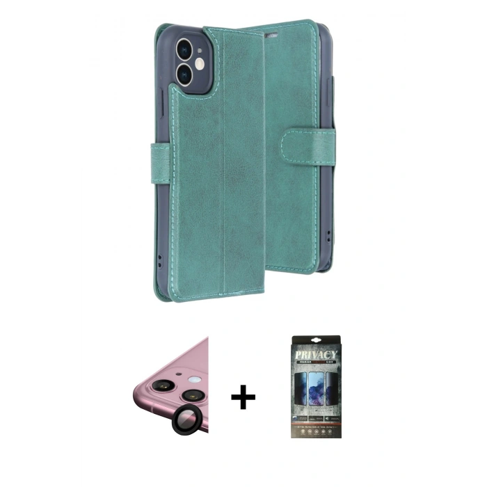 MARSİLYAN™- iPhone 11 Kılıf Siluet Işık Serisi - Siyah 34D Hayalet Izgaralı Cam + Raze Metal Kamera Lens - SH