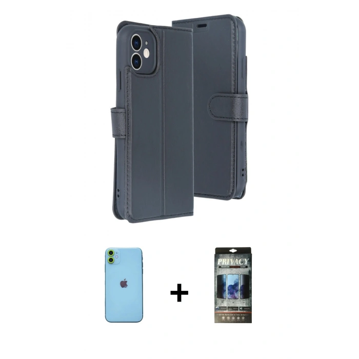 MARSİLYAN™- iPhone 11 Kılıf Siluet Işık Serisi - Siyah 34D Hayalet Izgaralı Cam + Neon Fosforlu Kamera Lens - YL