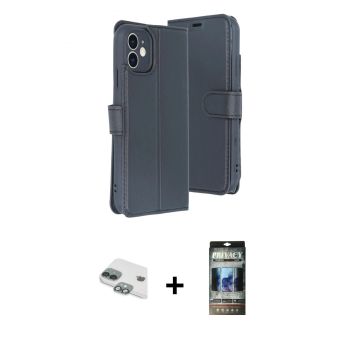 MARSİLYAN™- iPhone 11 Kılıf Siluet Işık Serisi - Siyah 34D Hayalet Izgaralı Cam + Pers Alüminyum Kamera Lens - YL
