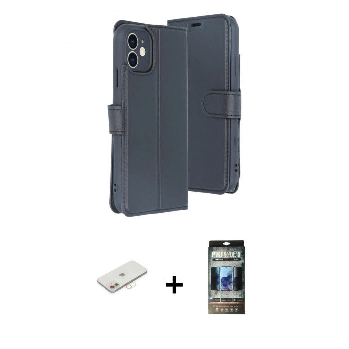 MARSİLYAN™- iPhone 11 Kılıf Siluet Işık Serisi - Siyah 34D Hayalet Izgaralı Cam + Renkli Kamera Lens Koruma Cam - YL