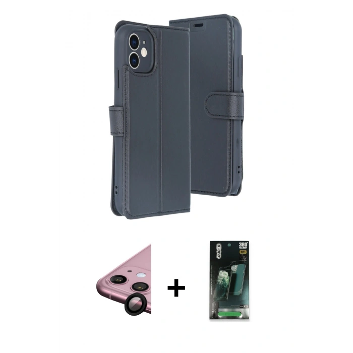 MARSİLYAN™- iPhone 11 Kılıf Siluet Işık Serisi - Siyah 360 Mat Full Body Arka Koruyucu + Raze Metal Kamera Lens - SH