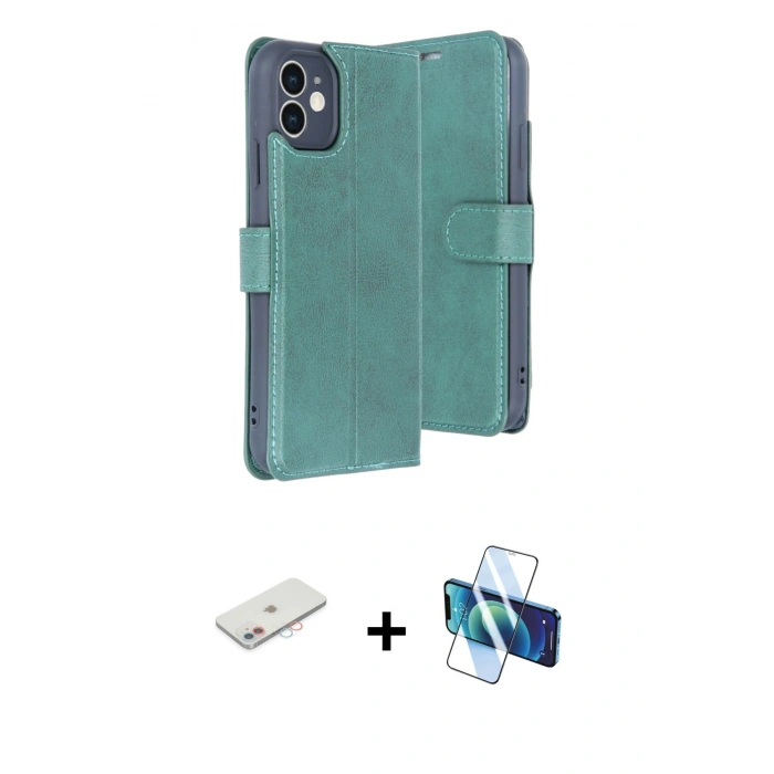 MARSİLYAN™- iPhone 11 Kılıf Siluet Işık Serisi - Siyah 3D Antistatik Cam Ekran Koruyucu + Renkli Kamera Lens Koruma Cam - PE