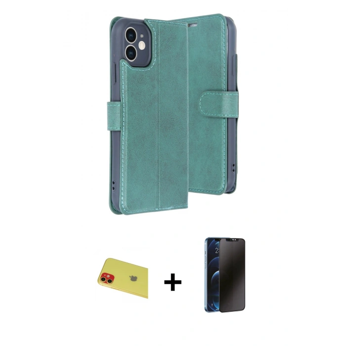 MARSİLYAN™- iPhone 11 Kılıf Siluet Işık Serisi - Siyah 3D Antistatik Hayalet Cam Ekran Koruyucu + Rainbow Kamera Lens Koruma Cam - KI